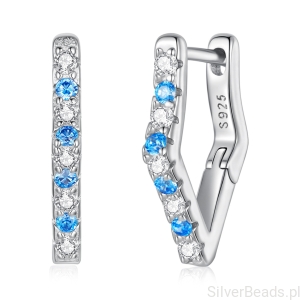 Srebrne lśniące kolczyki geometryczne ozdobione kryształami zapięcie angielskie