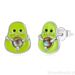 Srebrne urocze kolczyki uśmiechnięte awokado prezent dla dziewczynki