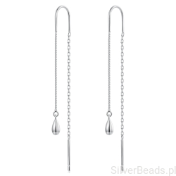 Srebrne kolczyki przewlekane zakończone łezkami srebro 925