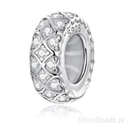 Srebrny charms stoper kryształowe serduszka srebro 925