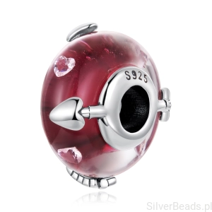 Srebrny charms ze szkła Murano z serduszkami srebrny koralik beads srebro 925