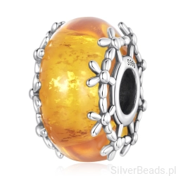 Srebrny charms ze szkła Murano z kwiatami srebrny koralik beads srebro 925