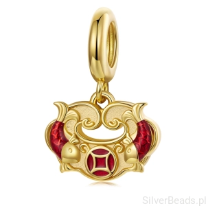 Srebrna zawieszka pozłacany zamek błogosławieństwa Feng Shui amulet ochronny
