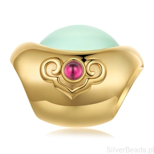 Srebrny pozłacany charms sztabka szczęścia z kamieniem Feng Shui