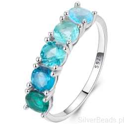 Srebrny pierścionek z kryształami w odcieniach turkusu i błękitu rozmiar 12