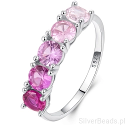 Srebrny pierścionek z różowymi kryształami rozmiar 14