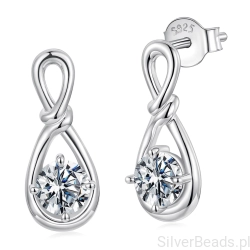 Srebrne eleganckie kolczyki węzeł z Moissanitem na prezent