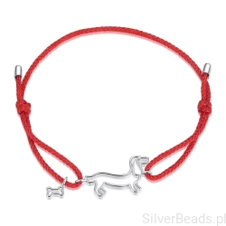 Bransoletka na czerwonym sznurku ze srebrnym jamnikiem na prezent