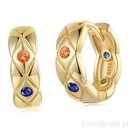 Srebrne kolczyki koła pozłacane z kolorowymi cyrkoniami