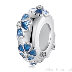 Srebrny charms stoper z niebieskimi kwiatkami srebro 925