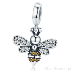 Srebrna zawieszka pszczoła z cyrkoniami błyszczące kamienie