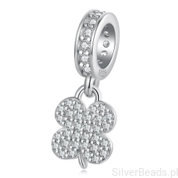 Srebrna zawieszka błyszcząca czterolistna koniczynka na szczęście