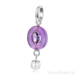Srebrna zawieszka ametyst z wiszącą perełką duchowa równowaga