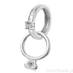 Srebrna zawieszka splecione pierścionki z kryształami wyznanie miłości