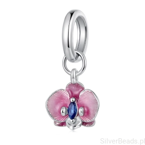 Srebrna zawieszka różowa orchidea z kryształem srebro 925