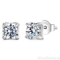 Srebrne kolczyki kwadraty Moissanity 0,5 ct srebro 925 rozmiar M