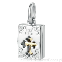 Srebrna zawieszka Biblia z pozłacanym krzyżem symbol wiary