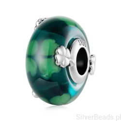Srebrny charms ze szkła Murano z koniczynkami koralik beads srebro 925