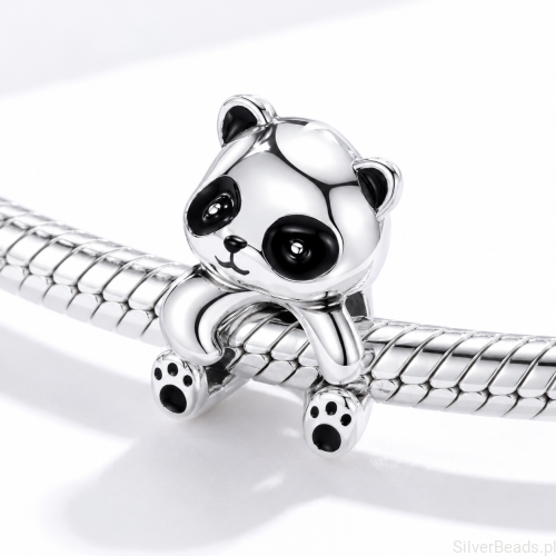 Srebrna panda na bransoletce modułowej charms