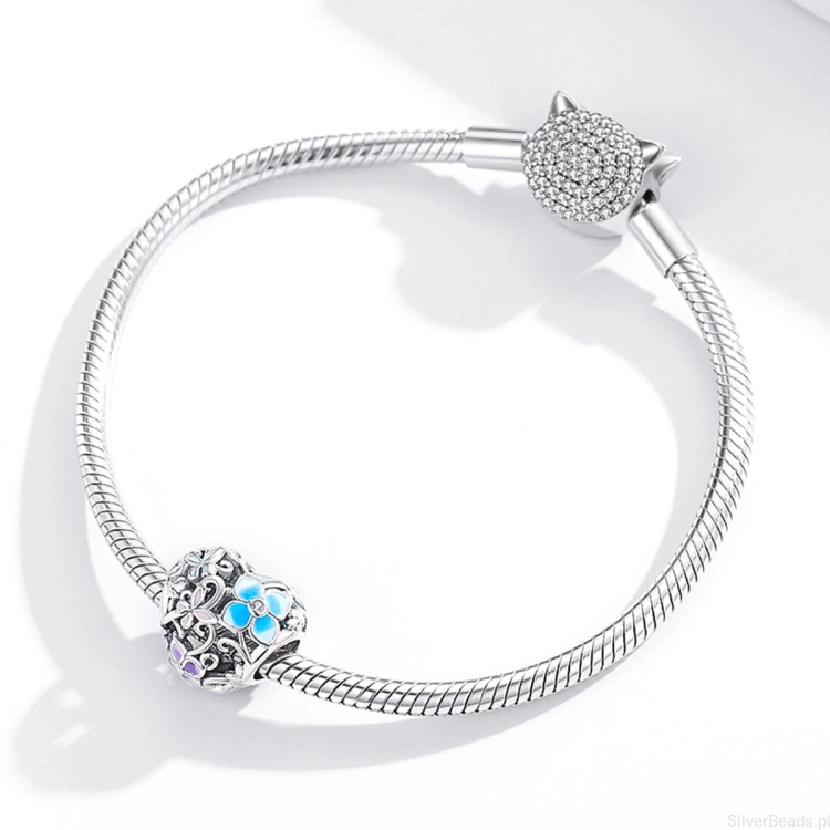Charms srebro 925 Ażurowe serce złożone z kolorowych kwiatów i motyli G235 koralik do bransoletki modułowej charms