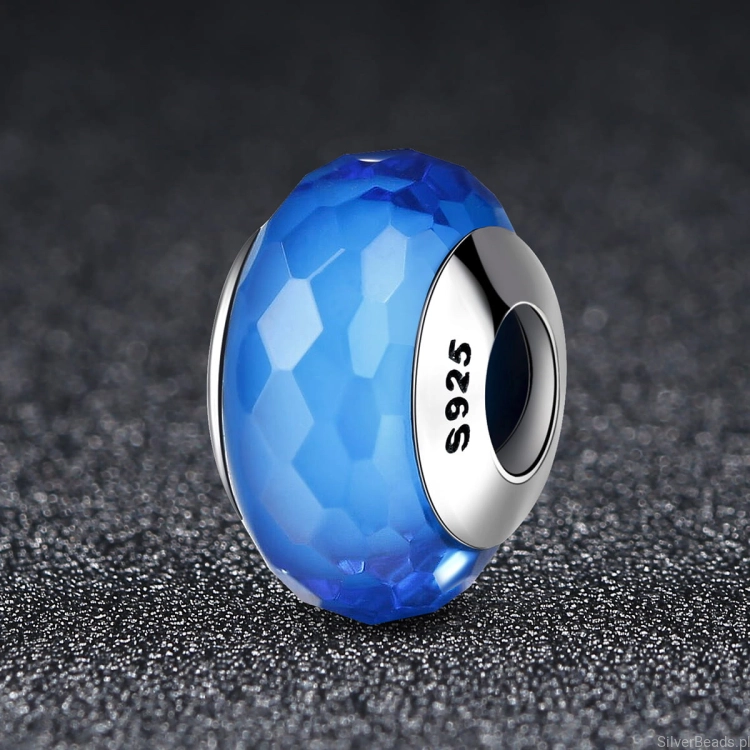 srebrny charms beads zawieszka do Pandora szkło Murano niebieskie.jpg