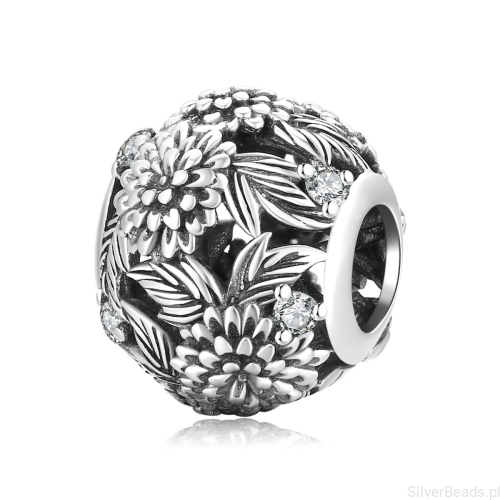 Srebrny koralik charms  charms kwiaty G281