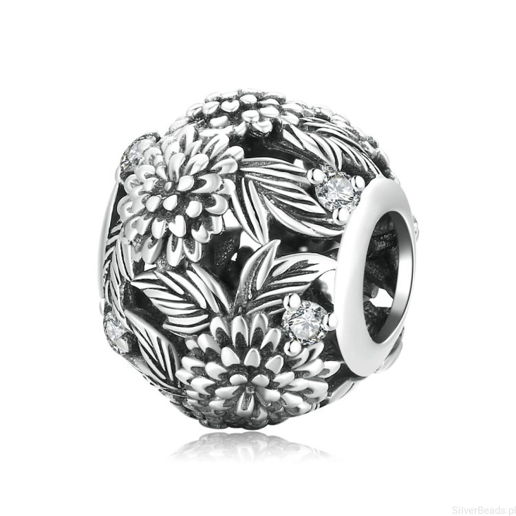 Srebrny koralik charms  charms kwiaty G281
