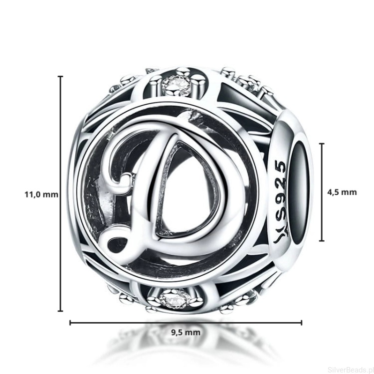 G014 wymiary charms srebro 925 wielkość rozmiar koralika litera D alfabet .png