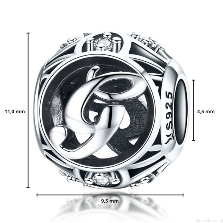 G017 wymiary charms zawieszka wielkość rozmiar srebro925 litera G alfabet.png