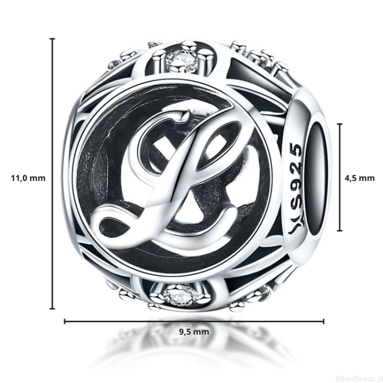 G022 wymiary zawieszka charms wielkość rozmiar srebro925 litera L alfabet.png