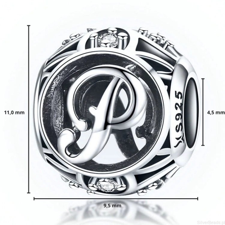 G026 wymiary charms zawieszka rozmiar wielkość alfabet litera P srebro925.png