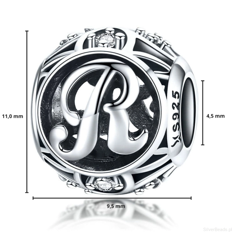G027 wymiary charms srebro925 wielkość rozmiar zawieszka litera R alfabet.png