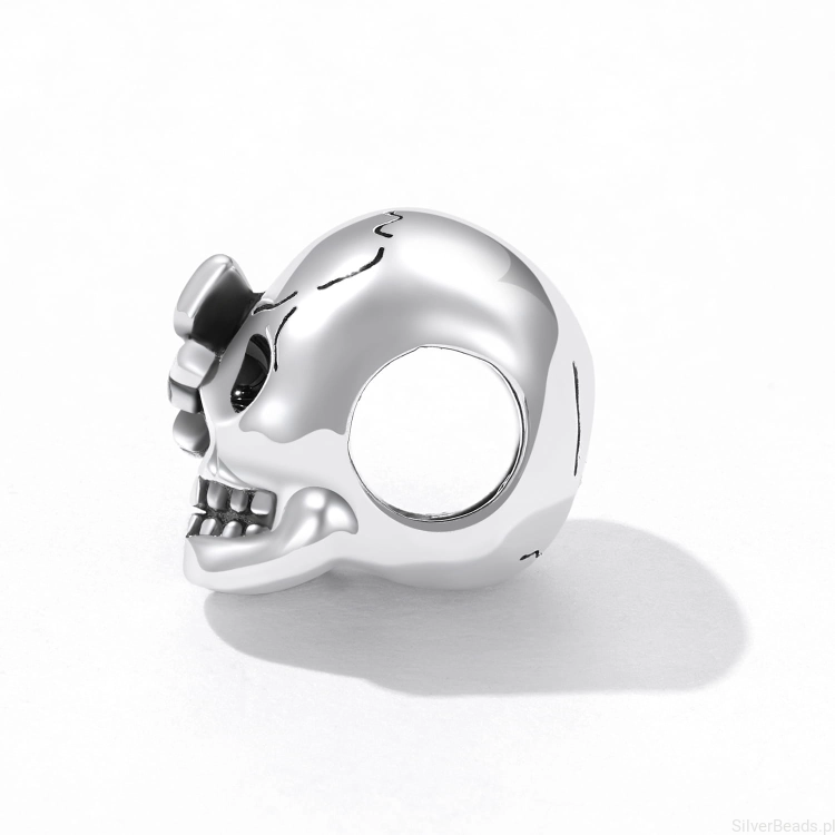 charms koralik beads srebrna czaszka z motylem, zawieszka do bransoletki G321