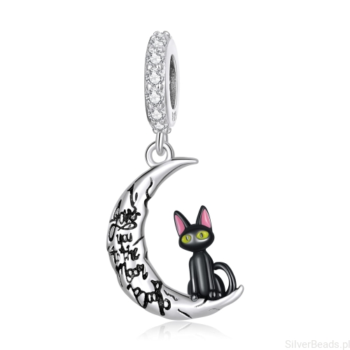 srebrny charms kot na księżycu G322.jpg