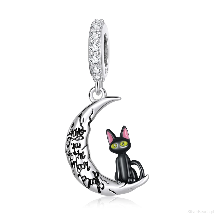 srebrny charms kot na księżycu G322.jpg
