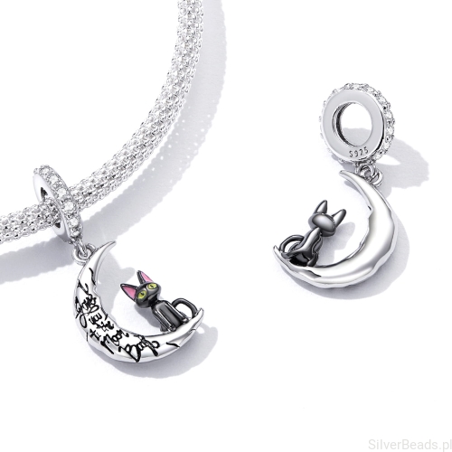 srebrne zawieszki charms kotki na księżycu G322