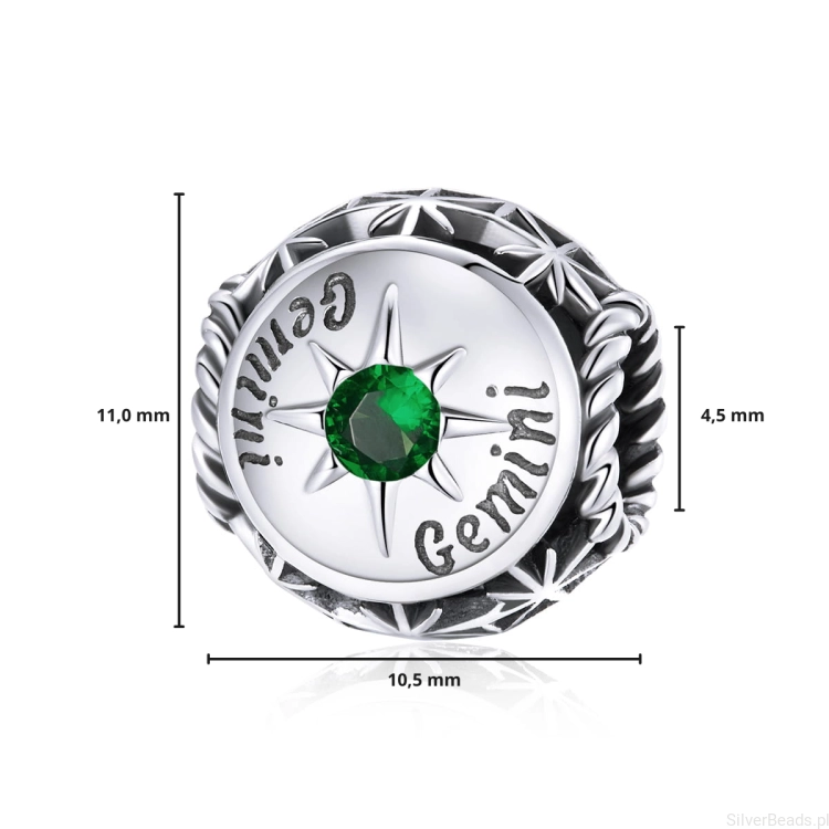 G214 wymiary charms wielkość rozmiar zawieszka Bliźnięta zodiak srebro925.png