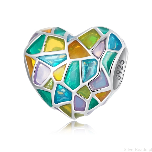 Srebrny charms serce witraż G326