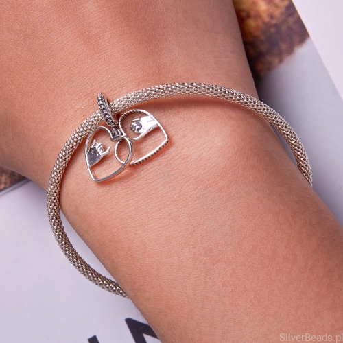 Srebrny charms zawieszka serce do Pandora i innych bransoletek modułowych znanych producentów D329