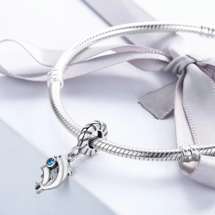 G341 delfin charms na srebrnej bransoletce modułowej typu Pandora i innych