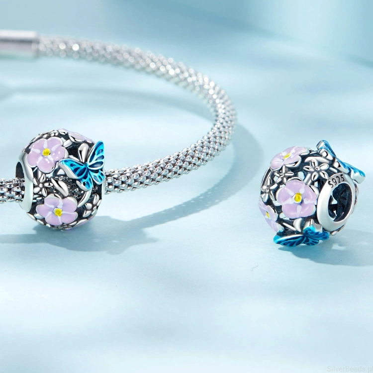 kwiaty i motyle charms srebro 925 koralik G393.jpg