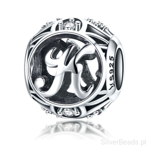 Literka K alfabet charms koralik srebro 925