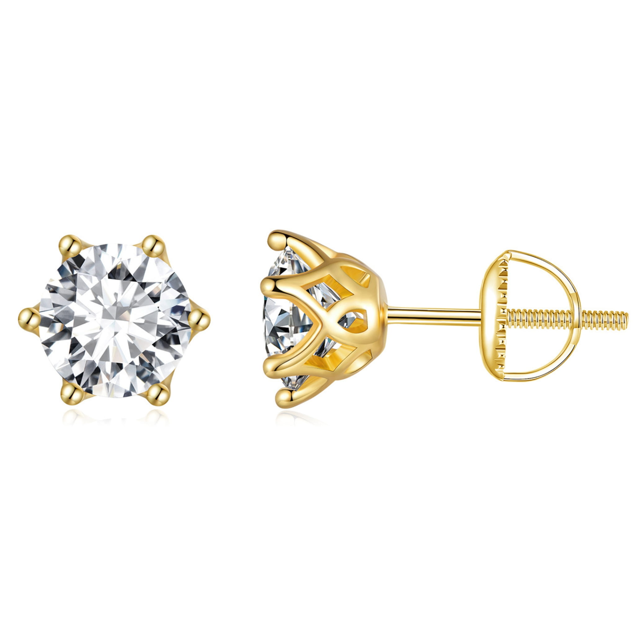 Pozłacane srebrne kolczyki sztyfty Moissanit 1,0 ct 6,5 x 6,5 mm srebro 925